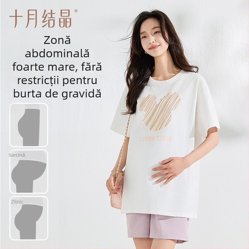 Bluza de maternitate October Crystal, bumbac, mâneci scurte, croi lejer, lungime medie, vară