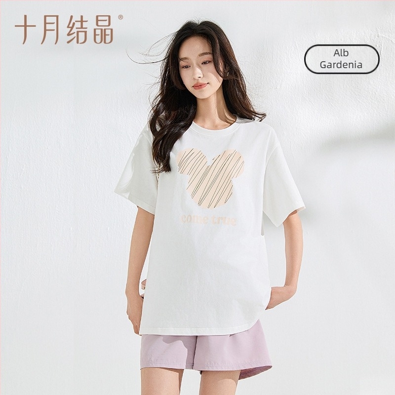 Bluza de maternitate October Crystal, bumbac, mâneci scurte, croi lejer, lungime medie, vară