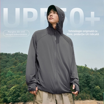 Îmbrăcăminte masculină de protecție solară cu glugă, pentru pescuit în aer liber, țesătură Ice Silk răcoros, croială lejeră