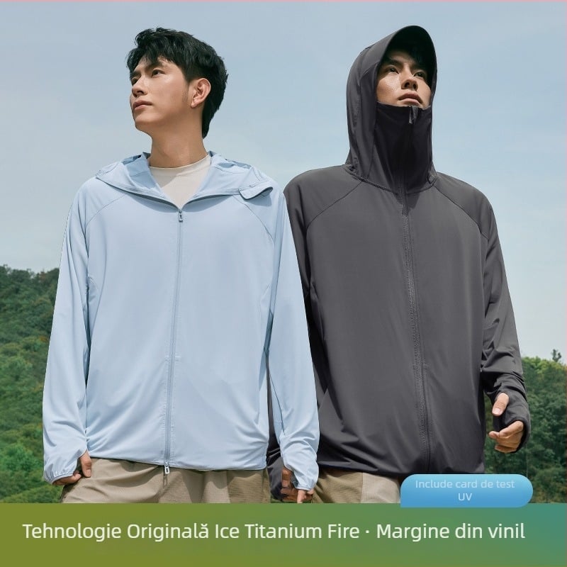 Îmbrăcăminte masculină de protecție solară cu glugă, pentru pescuit în aer liber, țesătură Ice Silk răcoros, croială lejeră
