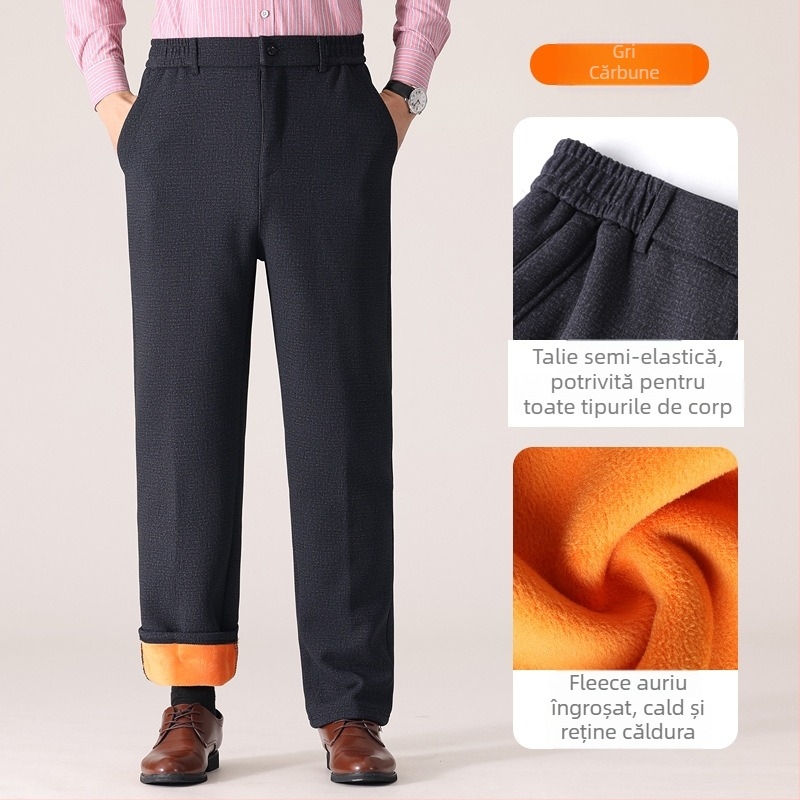 Pantaloni de iarnă cu fleece, pentru bărbați, casual, groși și călduroși, pentru purtare exterioară