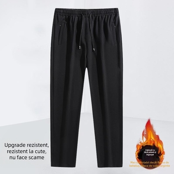 Pantaloni sport pentru bărbați cu căptușeală din fleece, croială dreaptă, negri, casual