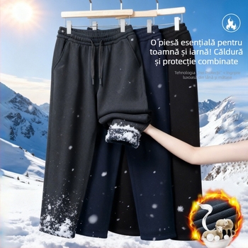 Pantaloni sport de iarnă pentru bărbați, cu căptușeală din lână și mătase, groși, rezistenți la vânt, croială lejeră, drept