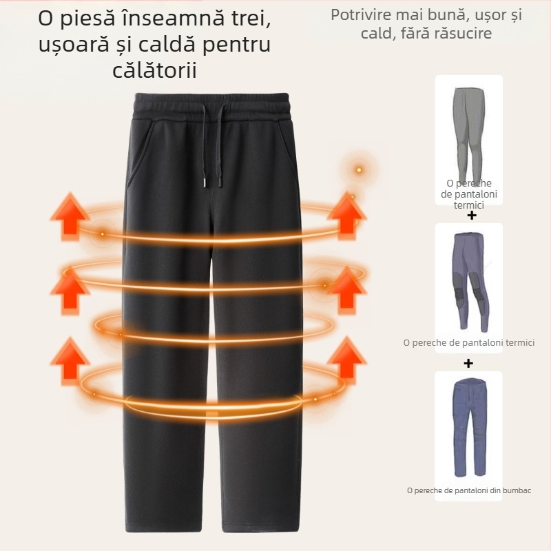 Pantaloni sport de iarnă pentru bărbați, cu căptușeală din lână și mătase, groși, rezistenți la vânt, croială lejeră, drept