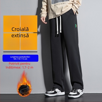 Pantaloni de iarnă pentru bărbați, căptuțiți cu fleece, lungi, largi, croială drept, pantaloni sport casual