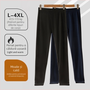Pantaloni termici antibacterieni pentru bărbați, căptușiți cu fleece, talie medie, groși, cu elasticitate ridicată, croială slim.