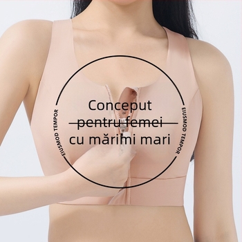 Sutien sport cu fermoar frontal, suport înalt, absorbție a șocurilor, modelare a spatelui, fără sârmă, plus size