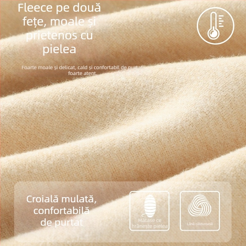 Vesta termică din lână și mătase pentru femei, guler rotund, cu padding încorporat pentru bust, căptușită cu fleece, fără cusături, strat de bază interior