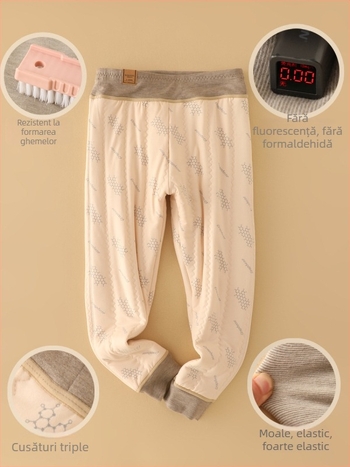 Pantaloni de iarnă pentru copii din bumbac, patru straturi groase, unisex, stil uniformă școlară, amestec din fibră de celuloză regenerată