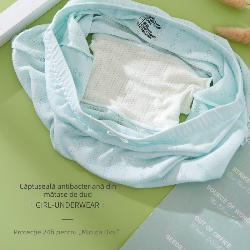 Chiloți pentru fete, talie medie, modal, căptușeală din mătase, antibacterian, culoare solidă