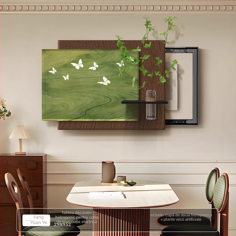 Tablou decorativ în stil vintage pentru cutia de contoare electrice, cu acoperire din plante hidroponice – mural de perete pentru cutia de distribuție