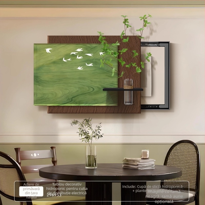 Tablou decorativ în stil vintage pentru cutia de contoare electrice, cu acoperire din plante hidroponice – mural de perete pentru cutia de distribuție
