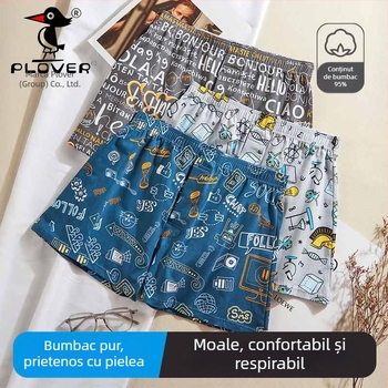 Boxeri bărbați din bumbac 100%, talie medie, imprimeu floral și graffiti