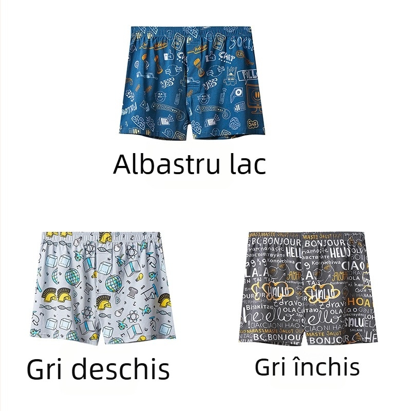 Boxeri bărbați din bumbac 100%, talie medie, imprimeu floral și graffiti