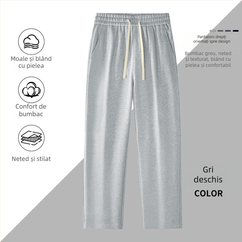 Pantaloni casual bărbați din bumbac 100%, 420 g, croi drept, lungi, confortabili pentru purtare zilnică, stil nou primăvară-toamnă 2026