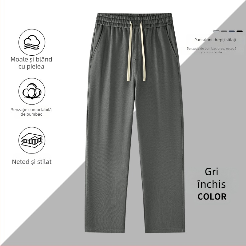 Pantaloni casual bărbați din bumbac 100%, 420 g, croi drept, lungi, confortabili pentru purtare zilnică, stil nou primăvară-toamnă 2026