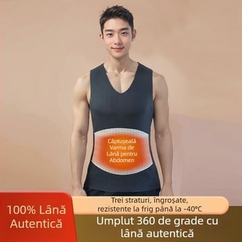 Vesta termică din lână pentru bărbați, căptușită cu fleece, trei straturi, potrivită pentru purtare ca îmbrăcăminte de exterior