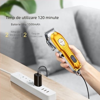 Mașină de tuns păr electrică cu afișaj LCD, putere mare, pentru uz casnic, stil retro