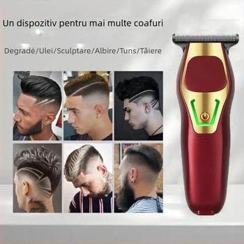 Mini mașină de tuns electrică cu piepteni ghidaj reglabil, funcționare silențioasă, încărcare USB, set de instrumente pentru coafură