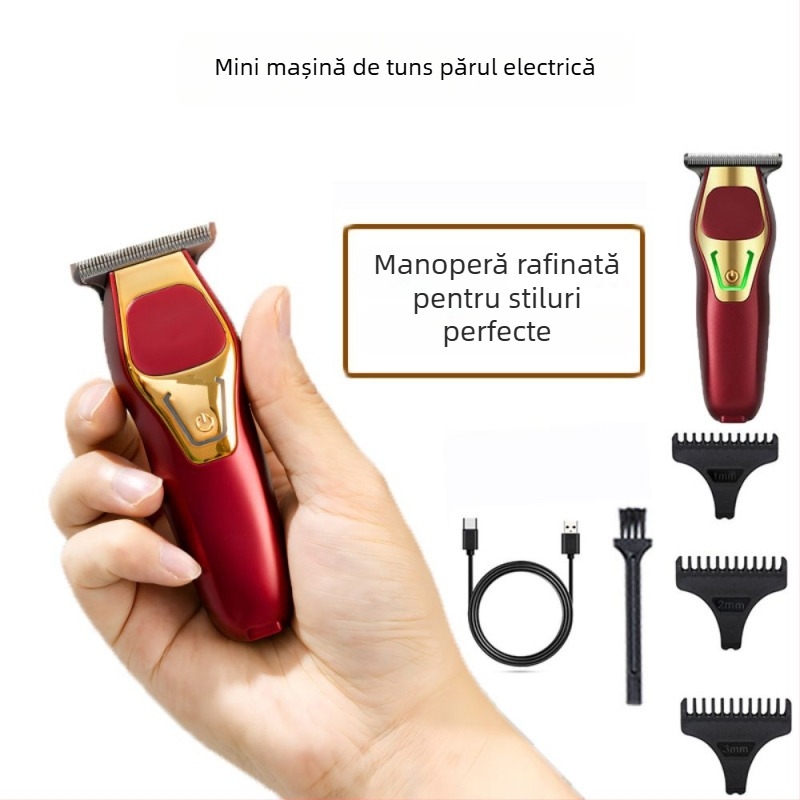 Mini mașină de tuns electrică cu piepteni ghidaj reglabil, funcționare silențioasă, încărcare USB, set de instrumente pentru coafură