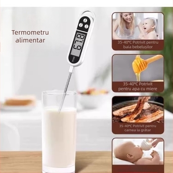 Termometru digital de bucătărie cu sondă, precizie înaltă, citire rapidă a temperaturii pentru apă, ulei și lapte, rezistent la temperaturi înalte