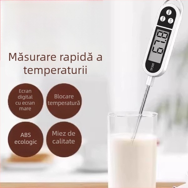 Termometru digital de bucătărie cu sondă, precizie înaltă, citire rapidă a temperaturii pentru apă, ulei și lapte, rezistent la temperaturi înalte
