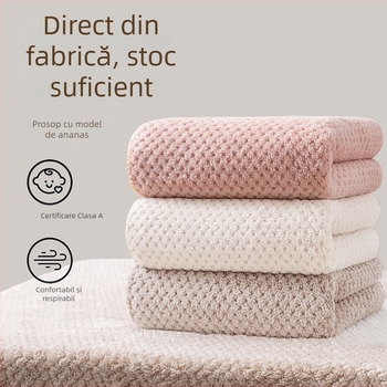 Prosop cu model de ananas din fleece coral – moale, absorbant, pentru față și baie, îngroșat, fără scame, pentru casă și plajă