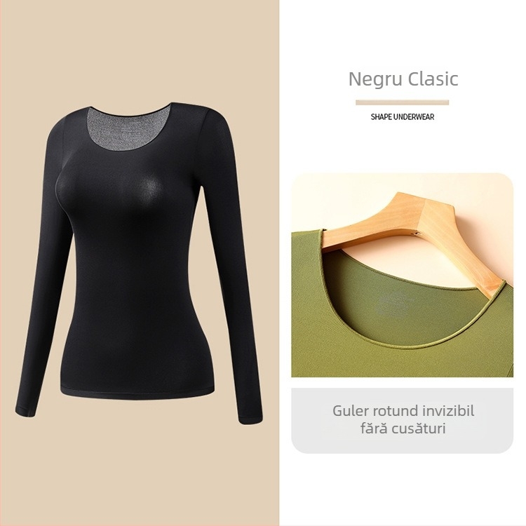 Set de bază termic ultra-subțire pentru femei, cu acid hialuronic pentru hidratarea pielii, tricou fără cusături cu mânecă lungă și pantaloni lungi, croială slim-fit, cald