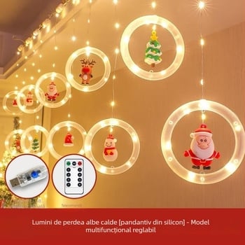 Crăciun LED perdea decorativă cu motive stele și inel, 3 m, 120 LED, alimentare USB, IP44, telecomandă pentru reglarea luminozității, alb cald 3000K