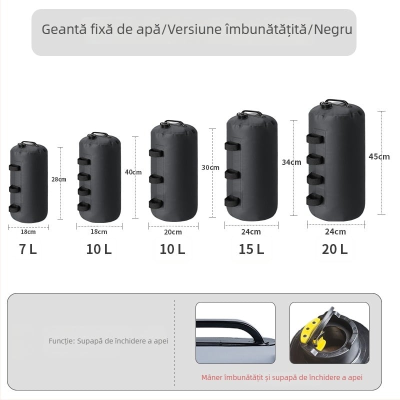 Saci de greutate pentru cort de camping — umpluți cu nisip sau apă pentru stabilizare împotriva vântului
