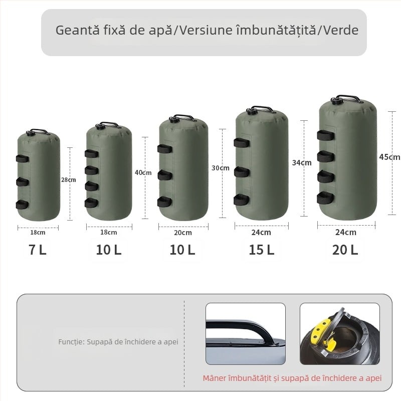 Saci de greutate pentru cort de camping — umpluți cu nisip sau apă pentru stabilizare împotriva vântului