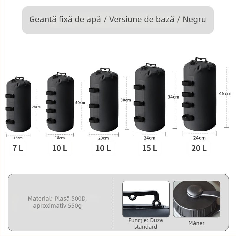 Saci de greutate pentru cort de camping — umpluți cu nisip sau apă pentru stabilizare împotriva vântului