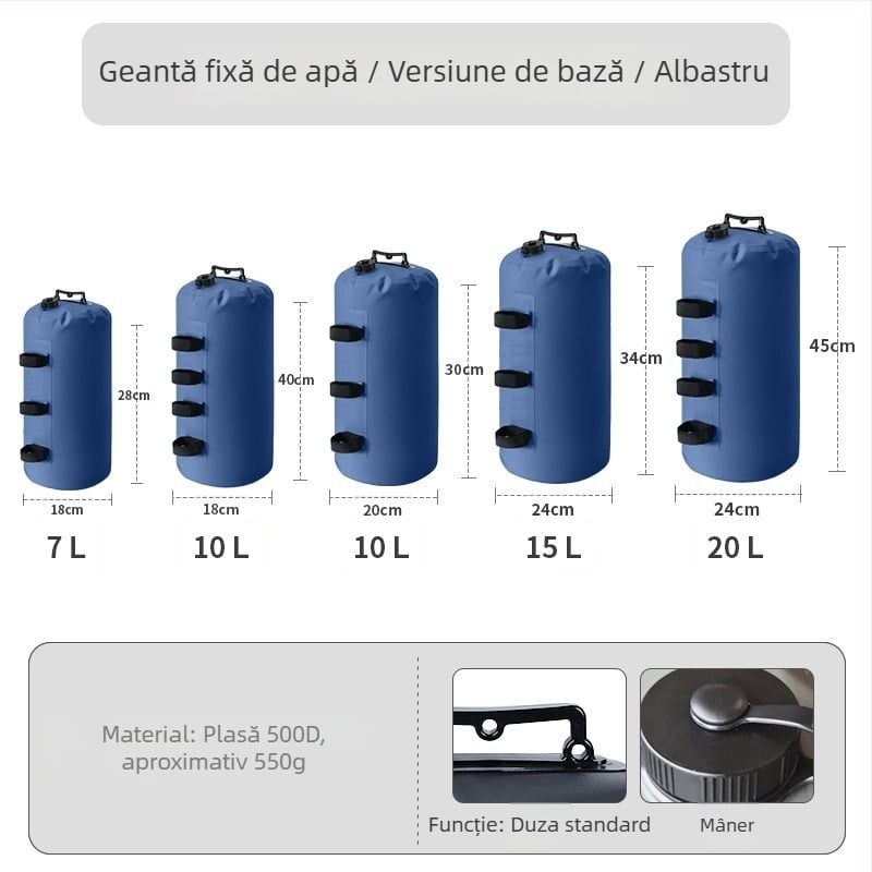 Saci de greutate pentru cort de camping — umpluți cu nisip sau apă pentru stabilizare împotriva vântului