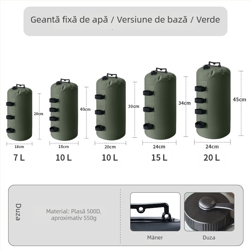 Saci de greutate pentru cort de camping — umpluți cu nisip sau apă pentru stabilizare împotriva vântului