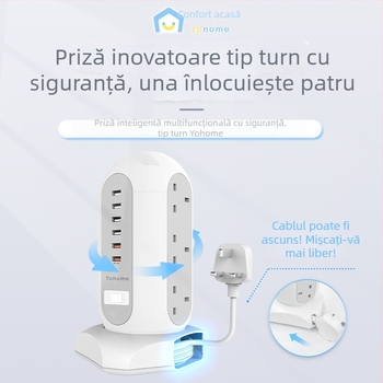 Yohome Prelungitor tip turn, multifuncțional, inteligent, sigur pentru depozitare