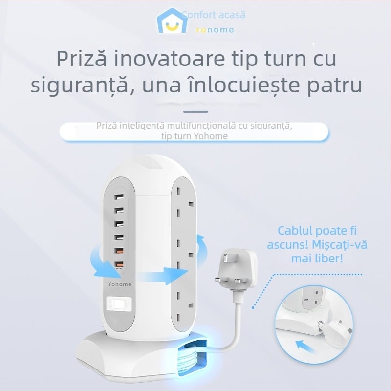 Yohome Prelungitor tip turn, multifuncțional, inteligent, sigur pentru depozitare