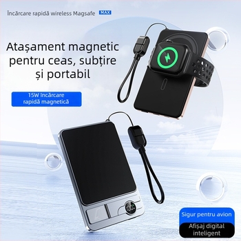 Baterie externă magnetică cu încărcare wireless 6000mAh, ultra-subțire, suport 3‑in‑1 pentru ceas, încărcare rapidă PD2.0, compatibilă cu iPhone 17
