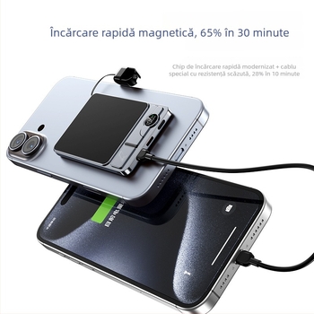 Baterie externă magnetică cu încărcare wireless 6000mAh, ultra-subțire, suport 3‑in‑1 pentru ceas, încărcare rapidă PD2.0, compatibilă cu iPhone 17