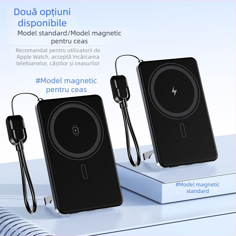 Baterie externă magnetică cu încărcare wireless 6000mAh, ultra-subțire, suport 3‑in‑1 pentru ceas, încărcare rapidă PD2.0, compatibilă cu iPhone 17