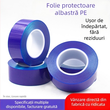 Bandă protectoare din PE albastră, fără reziduuri, pentru uși și ferestre din oțel inoxidabil și accesorii metalice; protecție împotriva prafului și zgârieturilor