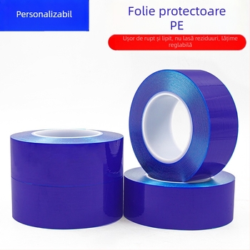 Bandă protectoare din PE albastră, fără reziduuri, pentru uși și ferestre din oțel inoxidabil și accesorii metalice; protecție împotriva prafului și zgârieturilor