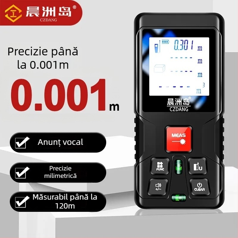 Măsurător de distanță cu laser portabil pentru interior, măsurător infraroșu, 0,05–120 m, ±3 mm, model LDM-C120