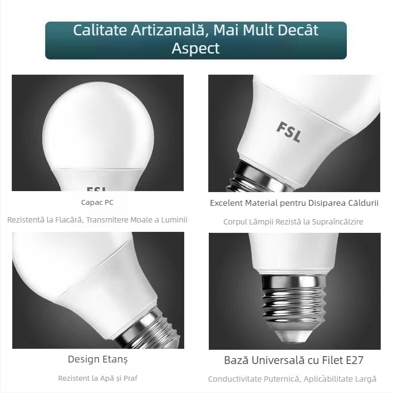 Bec LED FSL, cu bază E27, iluminare pentru interior, luminozitate înaltă