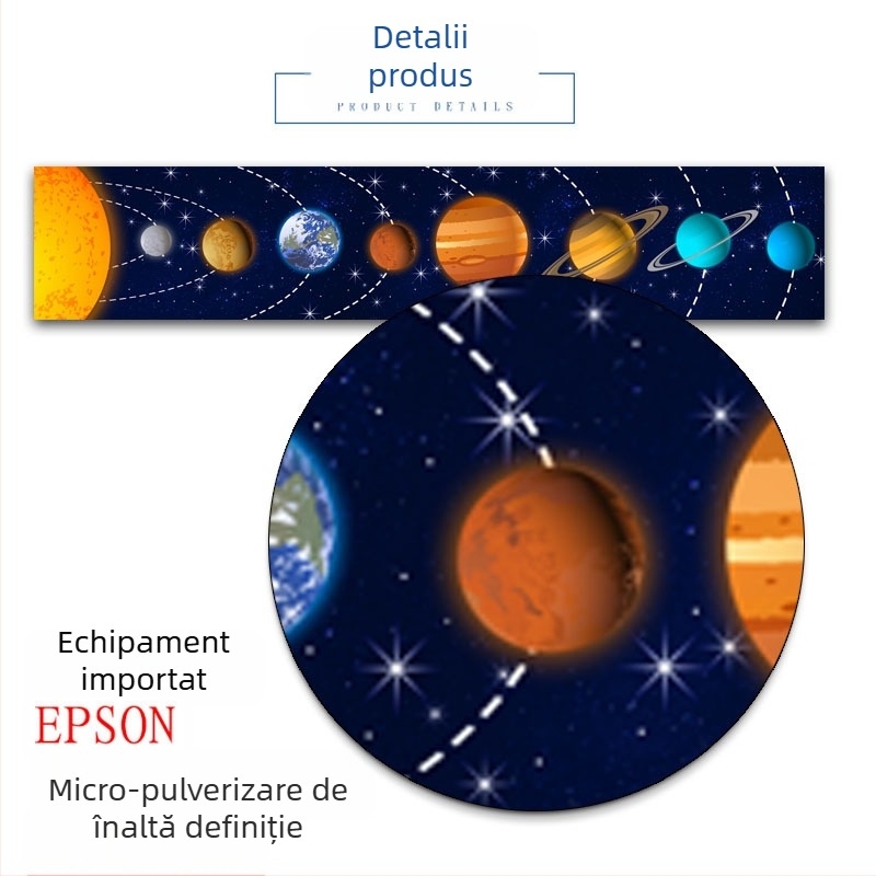 Tablou pe panza cu planetele Sistemului Solar pentru camera copiilor, incadrat