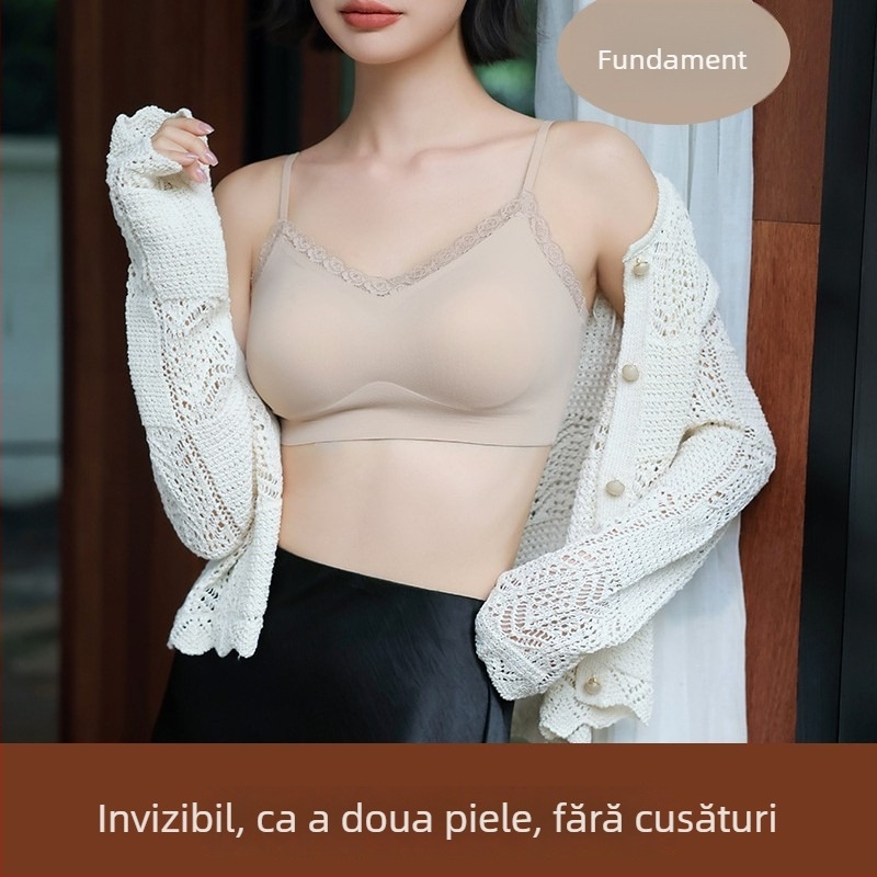 Camisolă fără cusături din nylon, cupe 3/4, bretele fixe, căptușită cu nylon, respirabilă și oferind susținere