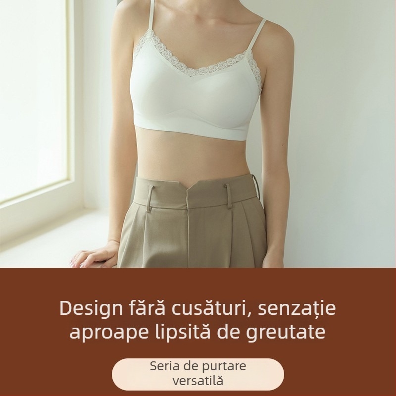 Camisolă fără cusături din nylon, cupe 3/4, bretele fixe, căptușită cu nylon, respirabilă și oferind susținere