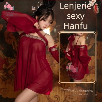 Set de pijamale sexy Hanfu, poliester ultra-subțire, 95–100% poliester, grosime țesut ≤40 g/m², lansare primăvara 2025
