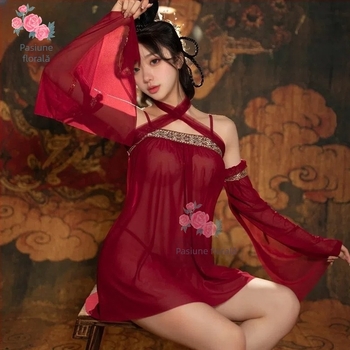Set de pijamale sexy Hanfu, poliester ultra-subțire, 95–100% poliester, grosime țesut ≤40 g/m², lansare primăvara 2025