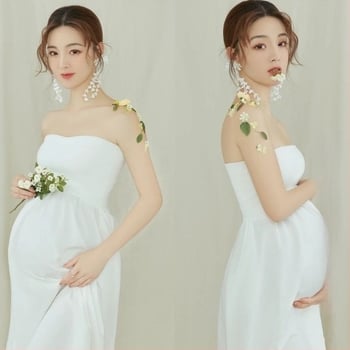 Rochie de maternitate pentru ședință foto, fără mâneci, material: bumbac roman cu poliester, lungime midi a fustei, primăvară 2022, stil lejer japonez-coreean