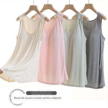 Top de alăptat cu deschidere pentru alăptare, țesătură poliester-spandex (90-95% poliester), fără mâneci, guler rotund, croială lejeră